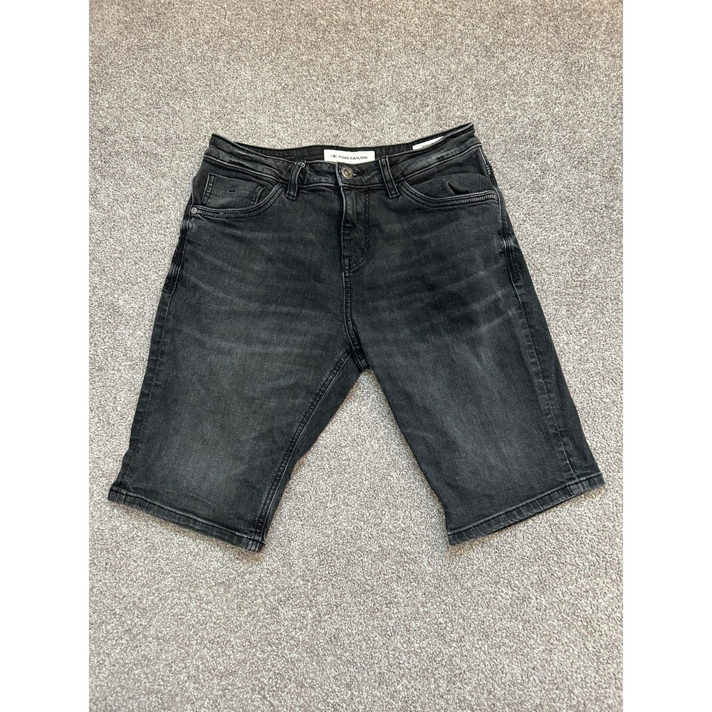 Tom Tailor Josh Denim Shorts Mens 30 Black Excellent Regular Slim Faded 1029860